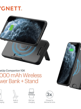 10KmAh Cygnett 10W Wireless Powerbank with Stand: ChargeUp Companion with 3 Ports, 10cm USB-C to USB-C cable included