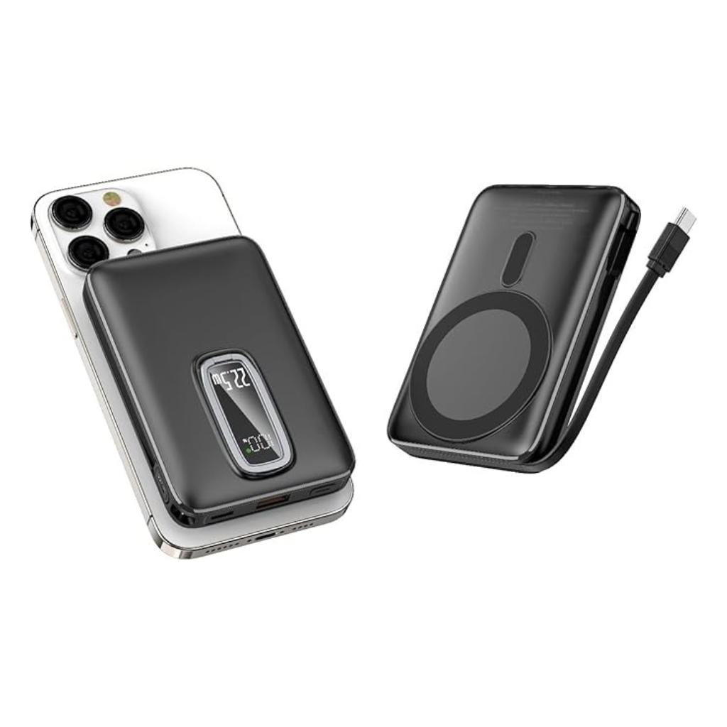 Panther Force Ultra-Thin 10,000mAh Magnetic Wireless 22.5W Power Bank with Stand & Integrated Cable - Compatible with iPhone 12–17 Series, Samsung Galaxy S21–S26 Series & Wireless Earbuds