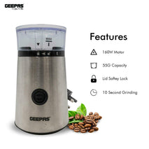 150W Geepas Electric Coffee Grinder for Nuts, Pepper, Sales & Spices: Stainless-Steel Blades - Interior Auto Tech