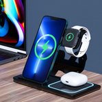 3 in 1 Ven-Dens® Wireless Charger Stand for Smartphone, Smartwatch, Wireless Earbuds - interiorautotech