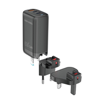 VEN-DENS 65W GaN USB-C Fast Charger Plug, 3-Port PD Charger (1×USB-C + 2×USB-A), Detachable UK/EU/US Plug, Universal Travel Wall Adapter for iPhone, Samsung, iPad, Laptop – SP-TC92UG