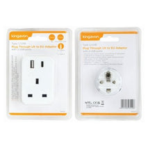 Kingavon UK to EU Travel Adaptor with 1x Type - C & 1x USB - A port: Ideal for European Travelers - IA Tech