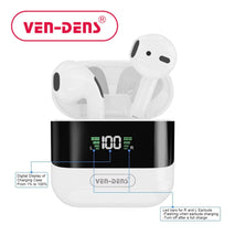 Wireless Ven-Dens V5.0 Bluethooth Earphones with Smart Display Charging Case, 35H Battery Life - interiorautotech